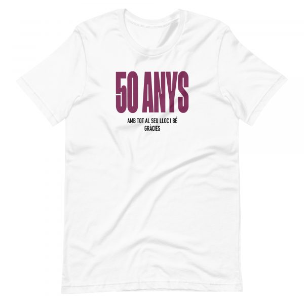 Samarreta en català blanca “50 anys” (home)