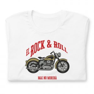 Samarreta en català blanca “Rock & Roll Moto 02” plegada